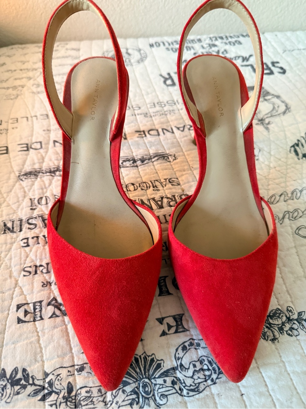 Ann Taylor Red Suede Pointed Slingback Pumps